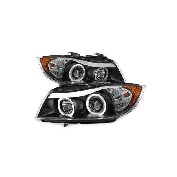 Fari LED Halo Neri per BMW E90 2006-2008 Serie 3 4 Porte – Proiettori di Alta Qualità