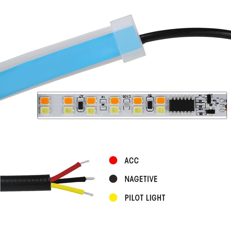 Striscia LED DRL Flessibile Impermeabile 60cm per Auto – Fari Giornalieri Bianchi con Indicatori Gialli e Luci di Frenata 12V