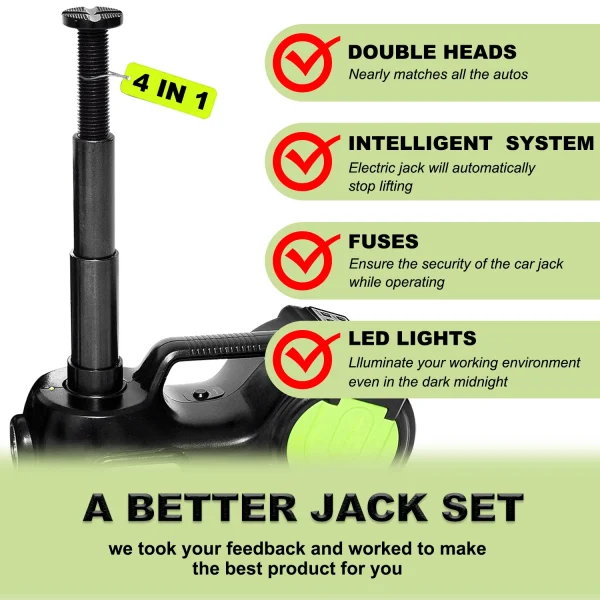 Jack Elettrico 4 in 1 DC12V 5T: Sollevatore Idraulico con Chiave e Compressore d’Aria per Auto