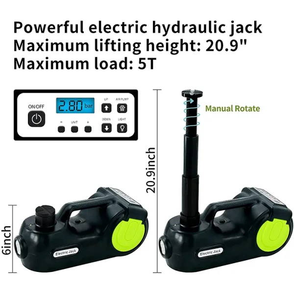 Jack Elettrico Idraulico 12V 5 Ton per Auto SUV Van – Attrezzatura di Emergenza per Garage e Riparazioni