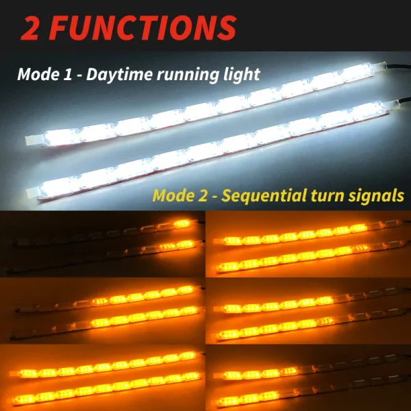 Striscia LED Flessibile DRL con Indicatori di Direzione Sequenziali per Auto – Luce diurna 12V