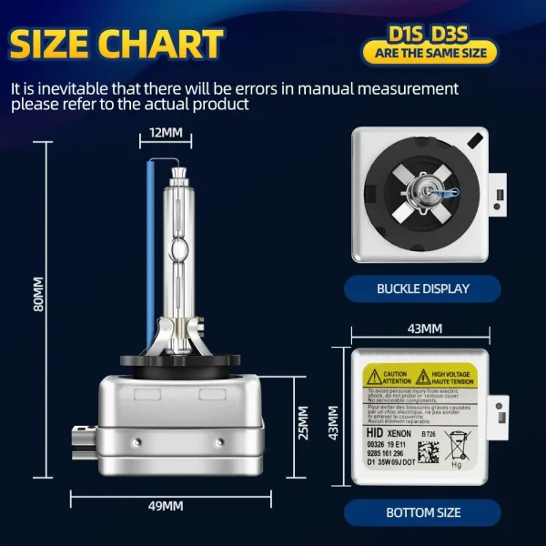 Rodsun Xenon D1S D2S D3S D4S: Lampadine HID 6000K per Fari Auto 12V con Base in Metallo