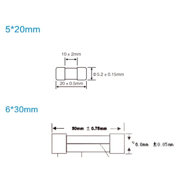 100 PCS Fusibili Ceramici Fast Blow 5x20mm e 6x30mm – Tubo Fusibile 250V 0.5A-30A per Elettronica