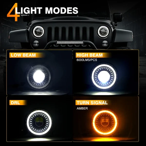 Fari LED 7″ per Lada Niva 4×4 e Jeep Wrangler – Fari H4 con Angel Eyes per Off-Road e Suzuki Samurai