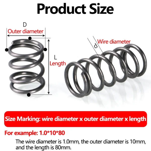 Molla a Compressione Cilindrica Elica in Acciaio 65Mn – Ammortizzatore Shock con Diametro 1.0mm