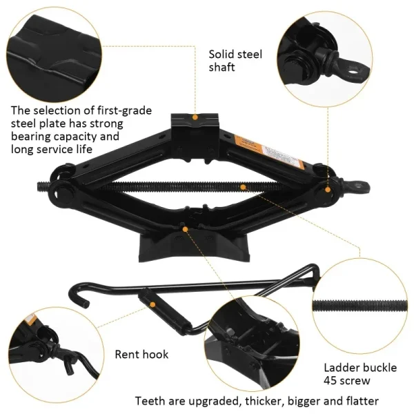 Jack Sollevatore a forbice 1 Tonnellata – Utensile Manuale per Cambio Pneumatici Auto