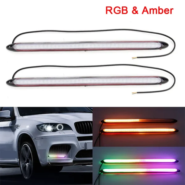 2PCS Fari LED Giornalieri Auto Impermeabili con Freccia Gialla Sequenziale e Luce Bianca o RGB