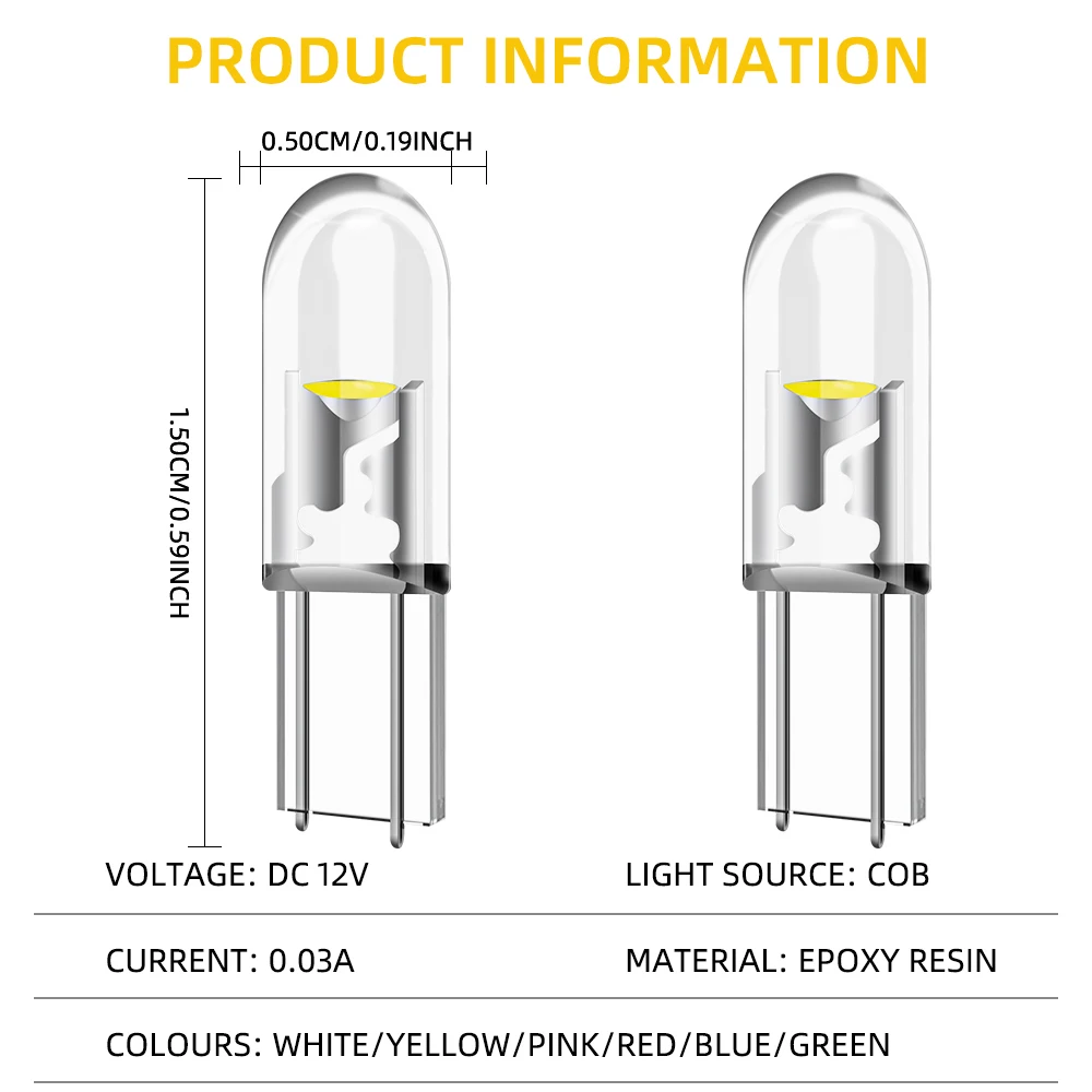 10/20Pcs Lampadine LED T5 W3W W1.2W Canbus COB per Interni Auto – Illuminazione Cruscotto 12V