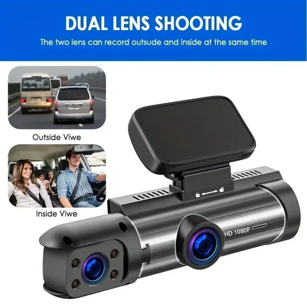 Dash Cam 3.16 Pollici con Doppia Lente: Telecamera Frontale HD, G Sensor e Visione Notturna per Auto