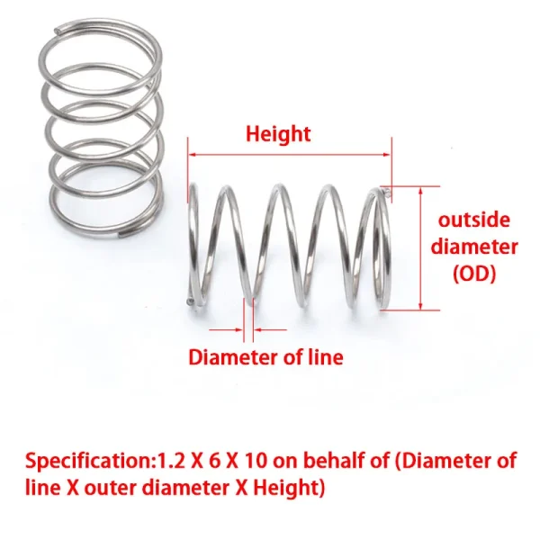 Molla di Compressione in Acciaio Inossidabile 304 – 10 Pezzi, Diametro Filo 1.0mm, Diametro Esterno 5~20mm