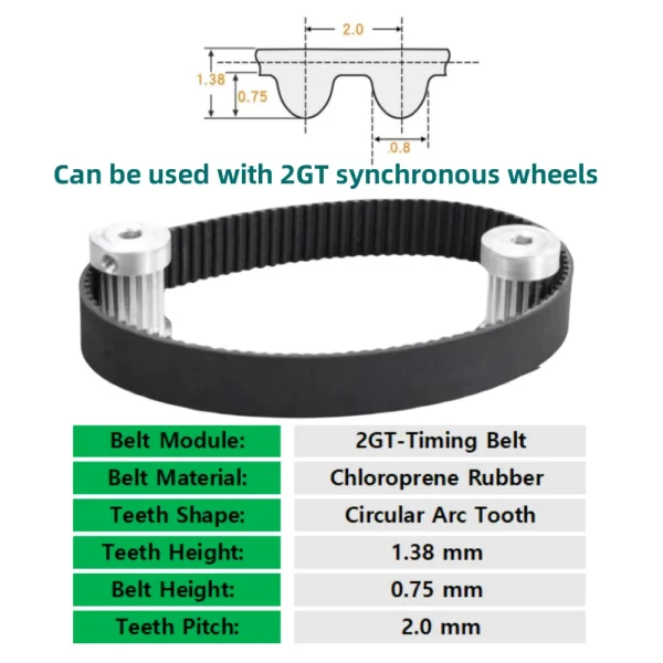 Cinghia di Sincronizzazione GT2 in Gomma per Stampante 3D – Perimetro 144-190mm, Larghezza 6mm, 10mm, 15mm, Passo Dente 2mm