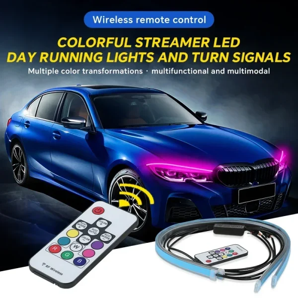 2 Pezzi Striscia LED RGB Flessibile per Auto – Luci diurne Impermeabili con Telecomando per Indicatori di Direzione e Fari Decorativi