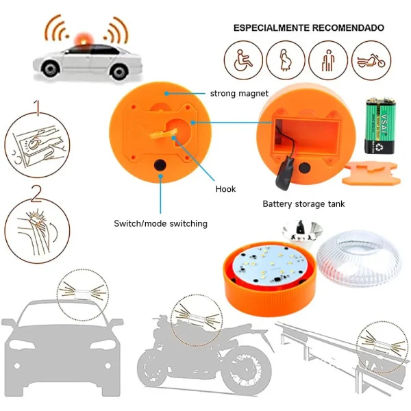 Faro LED di Emergenza per Auto con Magneti – Lampada Stroboscopica di Sicurezza per Incidenti Stradali