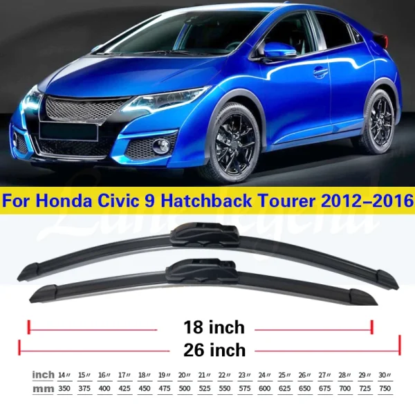 Spazzole Tergicristallo Ibride Anteriori per Honda Civic 9 Hatchback Tourer 2012-2016 – 26” e 18