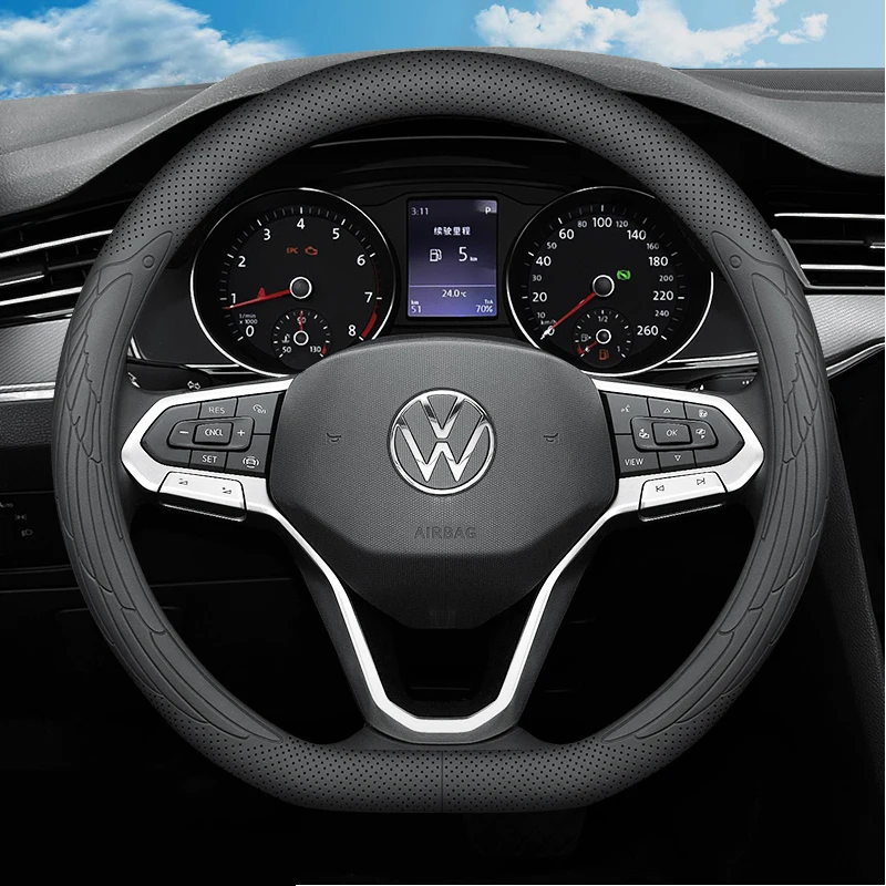 Copertura Volante Universale in Pelle per Volkswagen VW Tiguan, Tayron, Magotan, T-Roc, Passat e Teramont – Accessori Auto di Qualità