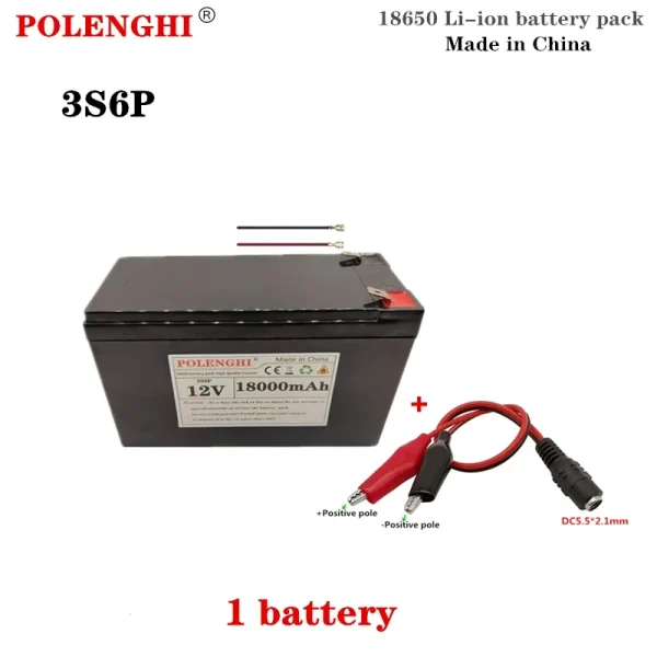 Batteria Ricaricabile 12V 18Ah 18650 con BMS e Caricatore 12.6V 2A per Veicoli Elettrici a Spruzzo