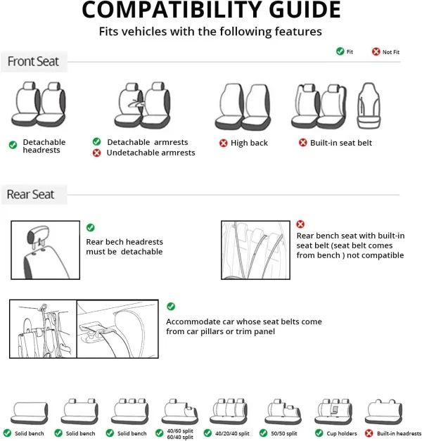Set Completo di Coprisedili Universali in Tessuto per Auto – Protezione per Sedili Anteriori e Posteriori per Berline, Furgoni, SUV e Camion