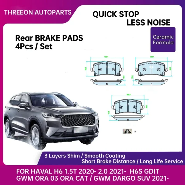 Pastiglie Freno Posteriori Ceramiche THREEON per HAVAL H6 1.5T Gen 3 e H6S – TO1280-R