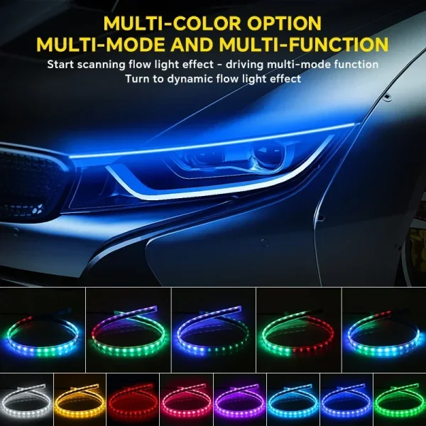 2 Pezzi Striscia LED RGB Flessibile per Auto – Luci diurne Impermeabili con Telecomando per Indicatori di Direzione e Fari Decorativi