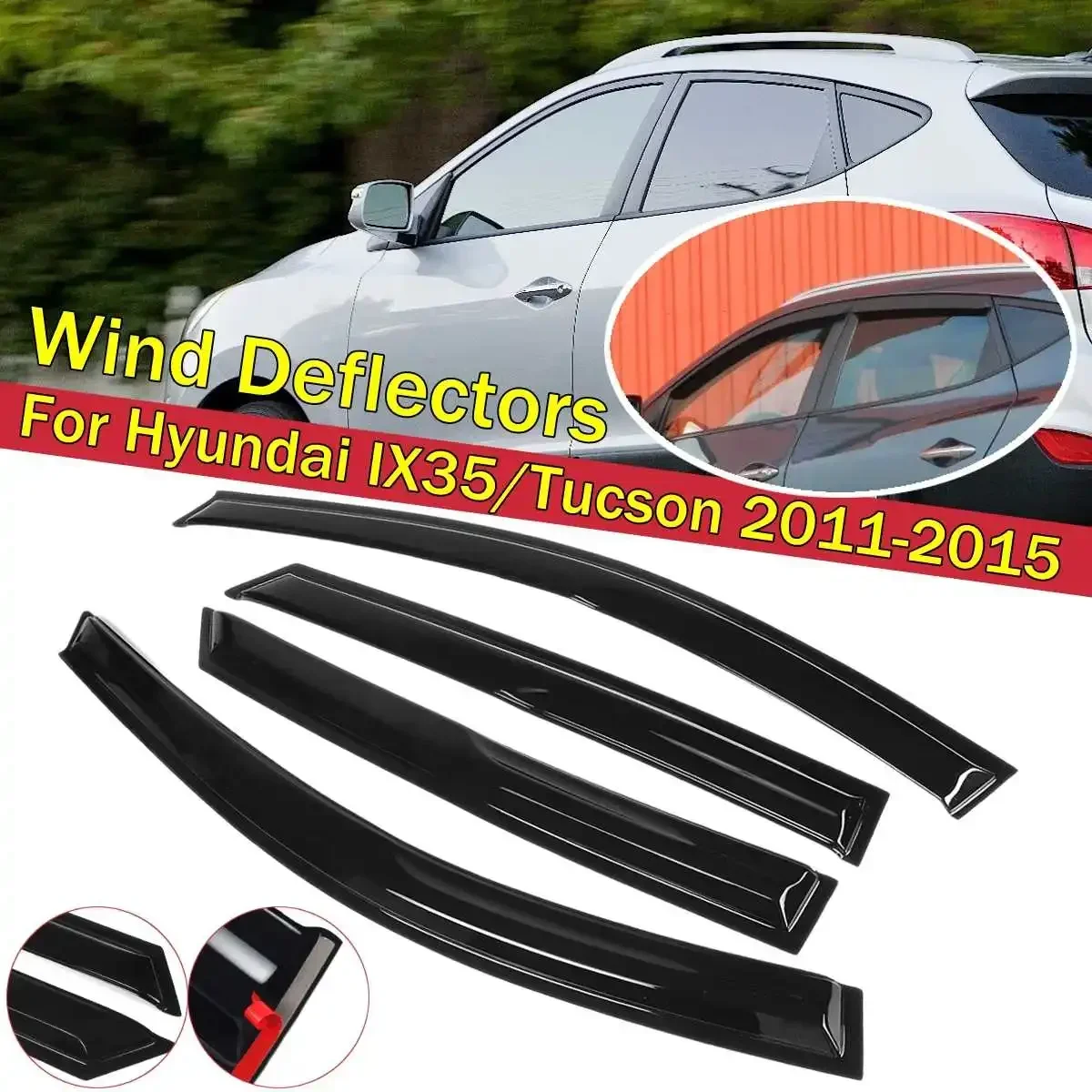 4PCS Deflettori Finestrini Auto Tinti per Hyundai IX35/Tucson 2011-2015 – Protezione Sole e Pioggia