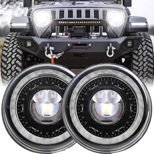 Fari LED 7″ per Lada Niva 4×4 e Jeep Wrangler – Fari H4 con Angel Eyes per Off-Road e Suzuki Samurai