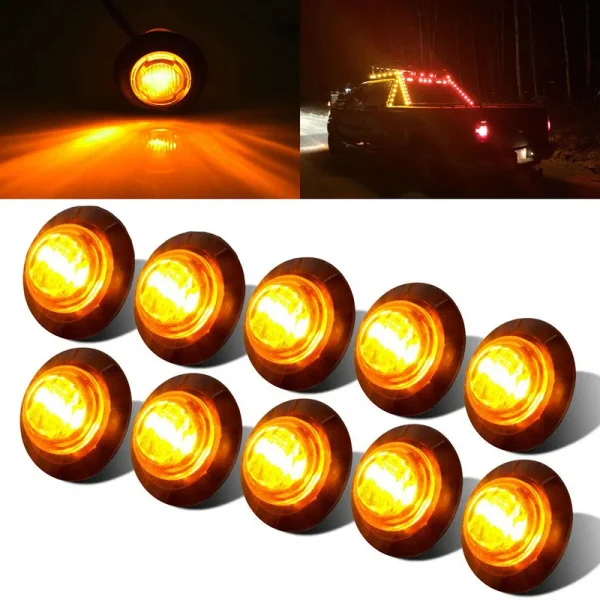 Faro Laterale Rotondo Giallo Ambra 3LED 3/4″ per Camion 12V – Luci di Segnalazione