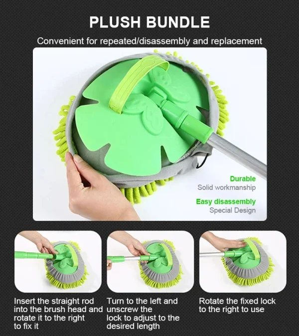 Mop Telescopico a Tre Sezioni per Lavaggio Auto – Spazzole Super Assorbenti per Pulizia e Lucidatura